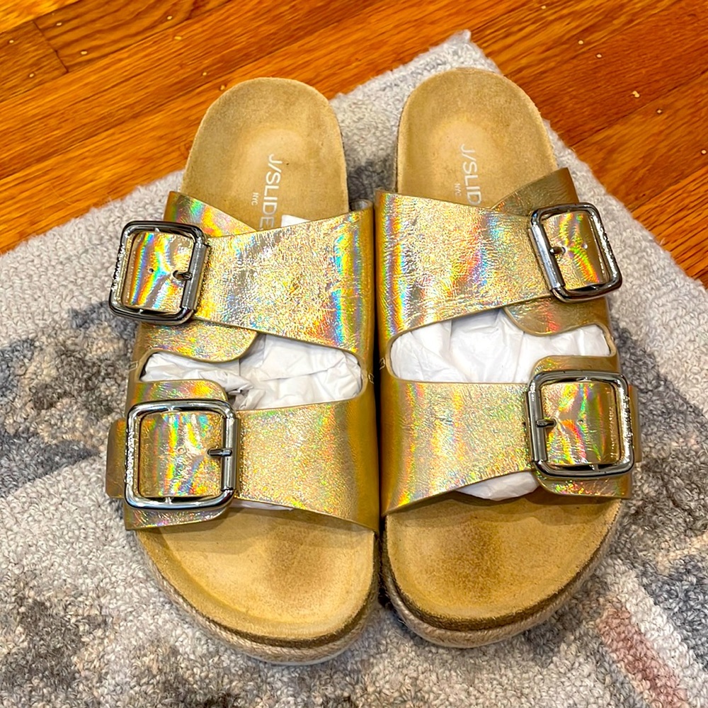 J Slides platform espadrille iridescent slides